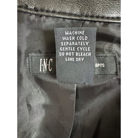 INC Black Faux Leather‎ Moto Cascade Open Jacket Ponte Knit with Pockets Size M - Picture 7 of 7